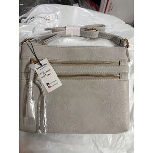 Brentano Light Gray Faux Leather Crossbody Bag Chevron Lining Adjustable Strap